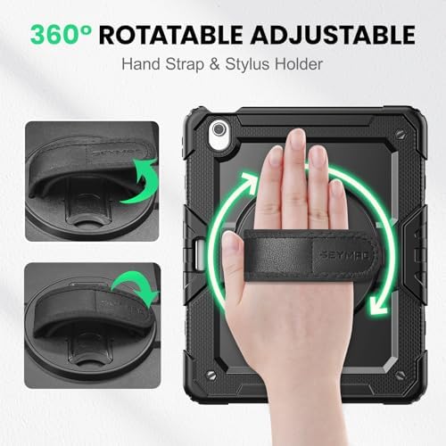 Rugged black protective tablet case with detachable nylon shoulder strap for hands-free carrying convenience