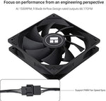 Thermalright 4-pin PWM computer case fan showing close up view of silicone rubber corner dampening pads.