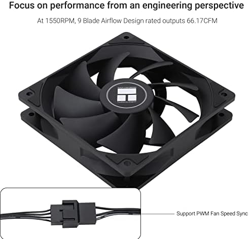 Thermalright 4-pin PWM computer case fan showing close up view of silicone rubber corner dampening pads.