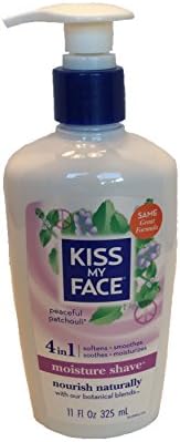 Authentic USA imported Kiss My Face shaving cream for sensitive skin showing ingredients