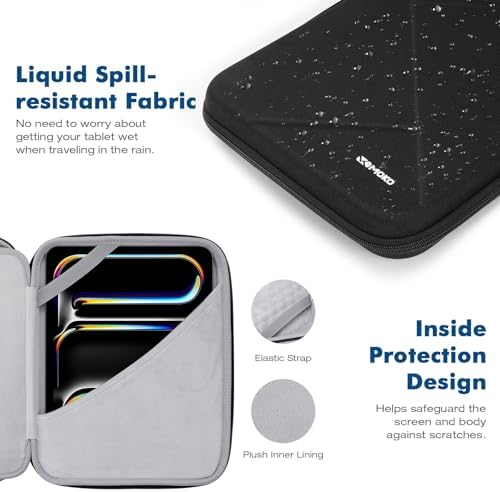 MoKo 13 inch Tablet Sleeve Bag for 13 inch iPad Pro M5/Air M3 2025, iPad Pro 13 M4/Air M2, Pro 12.9, Galaxy Tab S8+/S9+ 12.4, Hard Shell EVA iPad Bag with Storage and Padded Handle, Black - Image 6