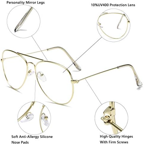 Close up of Aisswzber clear aviator lenses with UV protection