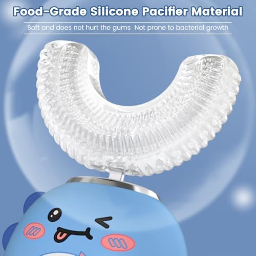 Kids electric toothbrush with blue dinosaur silicone body and smart timer