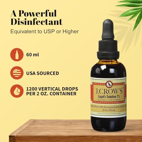 Amber glass dropper bottle of potassium iodide liquid supplement 2 Ounce.
