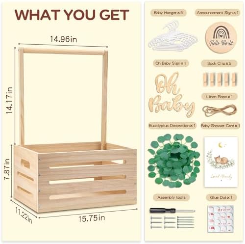 Giftacity large newborn clothing storage box styled as a mini nursery closet filled with baby clothes blankets and soft toys.