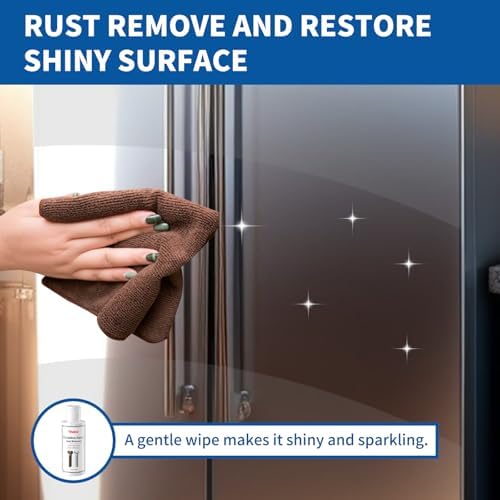 Yadool rust cleaner applied to stainless steel kitchen appliance