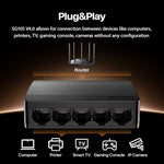 Tenda 5 port gigabit switch rear panel focusing on the power input connector