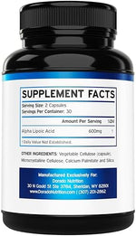 Dorado Nutrition ALA supplement bottle showing third party tested and non GMO labels