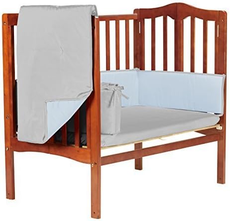 Baby Doll Bedding Solid Reversible Cradle Bedding Set in grey and blue front view premium imported nursery decor.