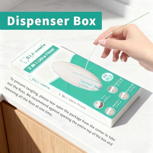 GLI-Smile 3-in-1 floss components including stiffened end and spongy floss