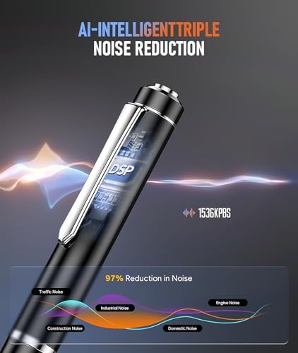 Qunifyed voice activated recording device with included earphones and replacement ink refills.