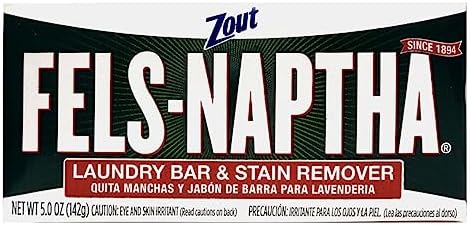 Fels Naptha laundry bar being rubbed on a shirt collar stain