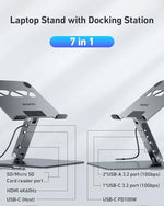 Benfei aluminum ergonomic adjustable laptop riser displaying the built in side ports.
