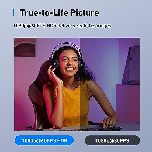 Premium Anker 4K streaming webcam showing the integrated dual noise canceling microphones and monitor mounting clip