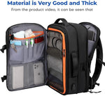 Rcrirth 35L suitcase backpack unzipped showing the expanded two inch storage section