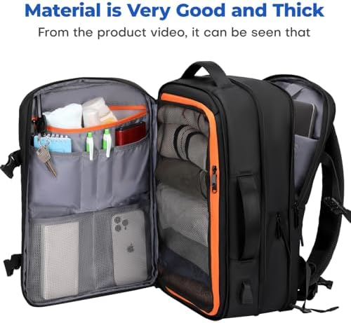 Rcrirth 35L suitcase backpack unzipped showing the expanded two inch storage section