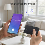 UGreen FineTrack Slim S smart tracker positioned next to a Samsung Galaxy smartphone displaying the SmartThings app