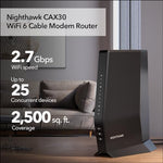 NETGEAR AX2700 high speed dual band gigabit wireless internet system standing upright on a desk.