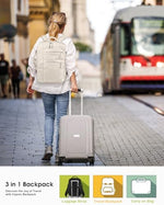 Capolo airline approved carry on bag showing 180 degree lay flat laptop compartment open at airport security