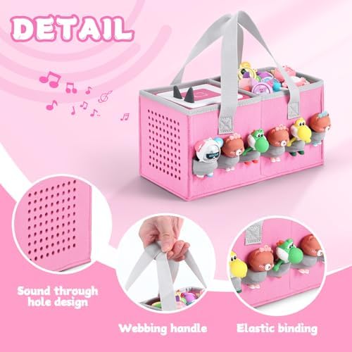 Side profile of Seracle pink felt bag for Toniebox audio player