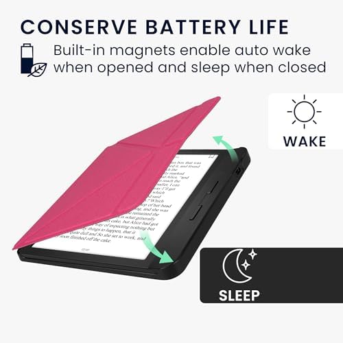 Back view of kwmobile neon pink leather case for Kobo