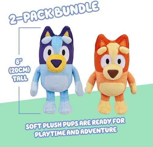 Side view of 20 centimeter Bluey plush toy