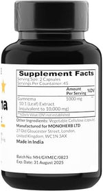 MONOHERB Gymnema Sylvestre 10:1 extract supplement nutritional facts label