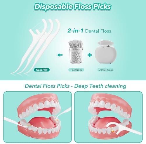 Multiple portable storage boxes filled with white single use dental toothpick sticks spread out on a clean background.