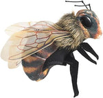 Folkmanis black and orange yellow insect puppet showing soft printed fabric texture
