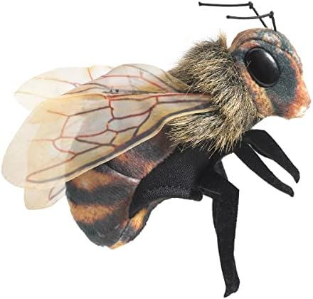 Folkmanis black and orange yellow insect puppet showing soft printed fabric texture