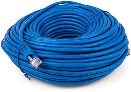Steren 100 feet Ethernet cable uncoiled revealing premium blue jacket material