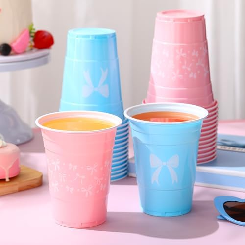 Jingmore pink and blue bow design plastic cups