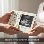 Wooden ultrasound photo frame with baby countdown weeks tags