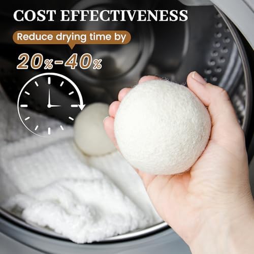Natural felted wool dryer balls separating laundry layers to shorten drying time