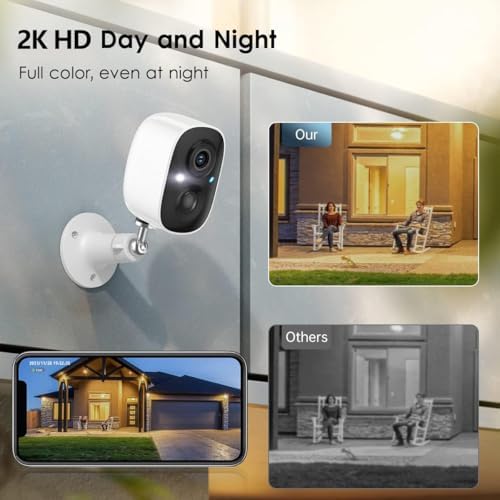 Geekee battery powered home surveillance camera kit showing two white weatherproof units