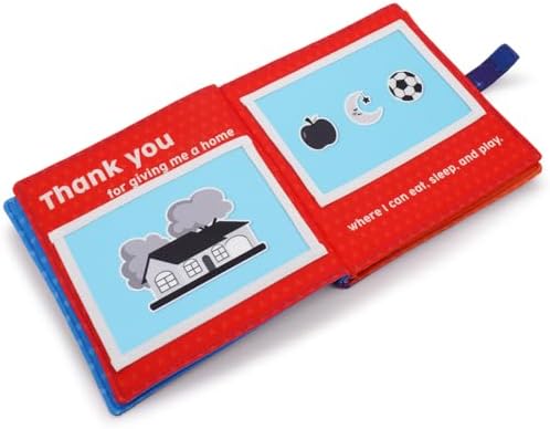 Infant fabric memory book featuring interactive yellow window flaps.