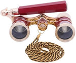 Compact three by twenty-five millimeter opera glasses with removable gold chain