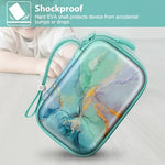Fintie travel organizer case being carried by its attached wrist strap