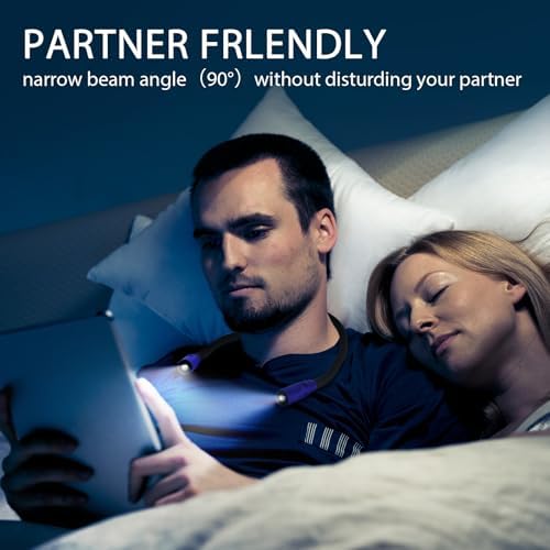 Hands free LED book lamp resting comfortably on a user neck