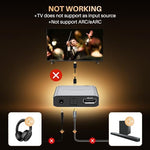 Warrky high definition audio splitter connected between a gaming console and an external soundbar system