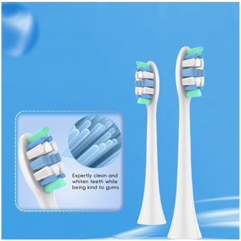 Eight white replacement brush heads arranged in original packaging