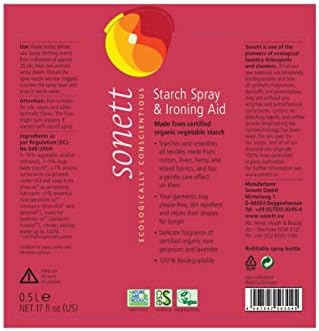 Using Sonett starch spray on a cotton shirt to remove tough creases and wrinkles.