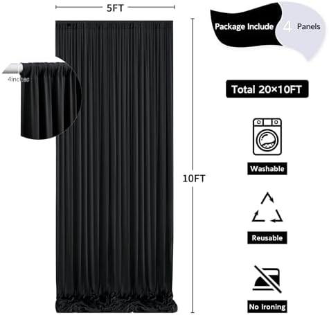 Wrinkle resistant black fabric drapes texture and material detail view