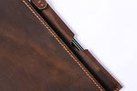 Close up of hand sewn waxed thread on leather Remarkable 2 cover