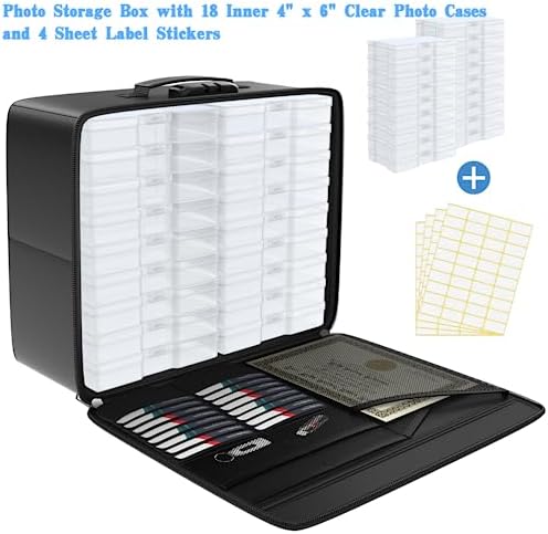 Interior view showing 18 clear photo cases inside Tamfile box