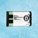 Two pack of rechargeable landline phone batteries displaying the three point six volt configuration