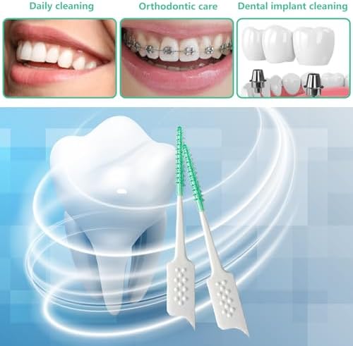 WQINX silicone toothpick being used safely around orthodontic wires and braces brackets