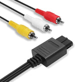 UIGOCLE composite video audio cord displayed flat to highlight the full six feet length and flexible black insulation jacket.