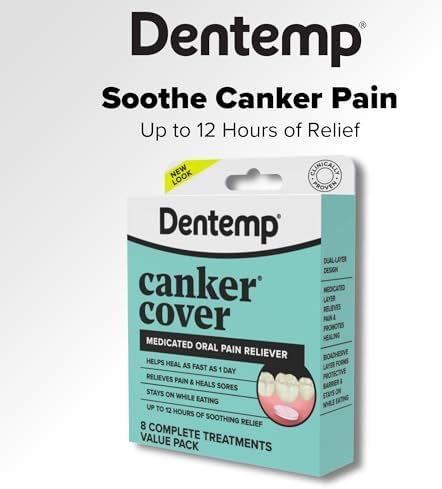 Side view of authentic USA imported Dentemp canker sore patch packaging