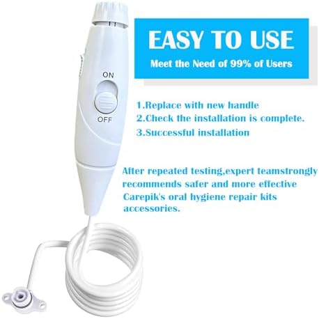 Installation demonstration layout of the Carepik replacement hose showing how it connects to the flosser base unit.